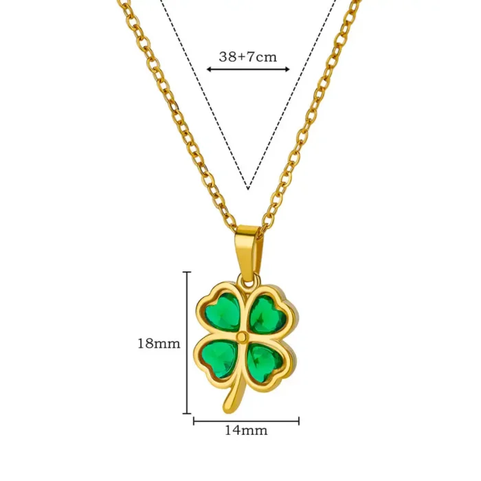 kf-S89601c370c404ca6857d721966895983l Four Leaf Clover Stainless Steel Necklaces For Women Green Zircon Gold Color Quality Jewelry Pendant Necklace Gift Free Shipping - Image 6