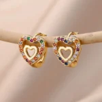 Hollow Zircon Heart Earrings For Women Stainless Steel Gold Color Heart Earring Luxury Wedding Couple Jewelry Gift Free Shipping - Image 2