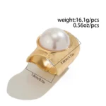 Ingemark Punk Exaggerated Irregular Metal Wide Open Adjustable Rings for Women Imitation Pearl Geometric Finger Ring Men Jewelry - Image 2