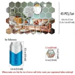 45pcs Mirror Wall Sticker, Hexagon Wall Art Sticker, DIY Household Decorative Tiles Sticker - Image 4