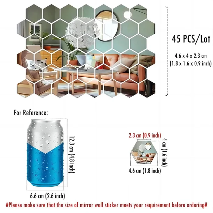 kf-S8fa1ee07095842bfb77cbf29ab918b80I 45pcs Mirror Wall Sticker, Hexagon Wall Art Sticker, DIY Household Decorative Tiles Sticker - Image 4