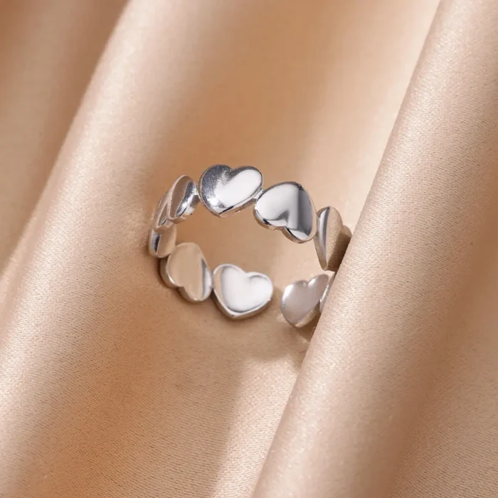 kf-S9095cad49f5c463e904d13e8fe7bd8c6y Heart Rings For Women Gold Color Stainless Steel Heart Opening Ring Wedding Aesthetic Accessories Party Jewelry Gift BFF anillos - Image 3