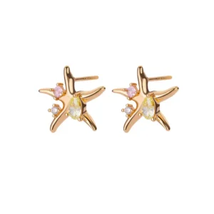 Water Drop Zircon Stars Stud Earrings For Women Stainless Steel Gold Color Statement Earring 2023 Femme Christmas Jewelry Gift