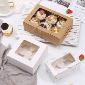 Get 10/20Pcs Kraft Paper Cupcake Packing Box with Window Cardboard Cake Muffin Cookies Candy Box Wedding Party Birthday Favors