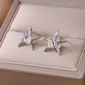 Water Drop Zircon Stars Stud Earrings For Women Stainless Steel Gold Color Statement Earring 2023 Femme Christmas Jewelry Gift