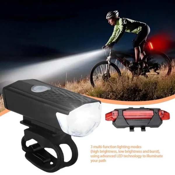 USB Rechargeable Bike Light Set Front Light with Taillight Easy to Install 3 Modes Bicycle Accessories for the Bicycle - Image 2