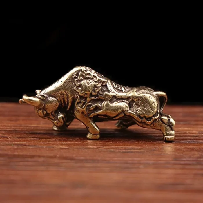 kf-S92d795101d6940e49eb594aac7c8a536U Brass Lucky Bull Statue, Copper Animal Figurine for Home & Office Desk Decor, Wealth Bring Ornaments - Image 4