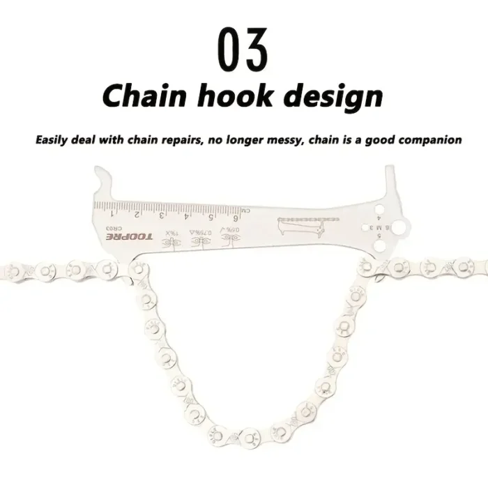 kf-S939db80ba0594637a1960edb11c10401K Bicycle Chain Wear Indicator Ruler Repair Tool Stainless Steel Mountain Road Bike Chain Gauge Measurement Checker Screw Diameter - Image 4