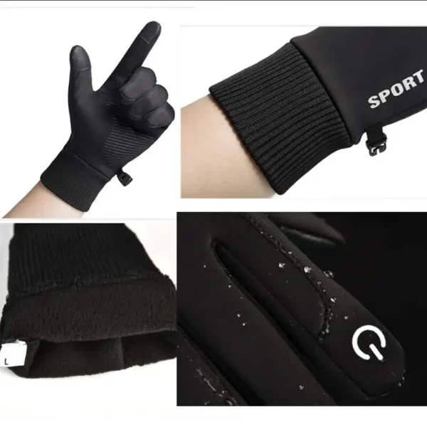 Black Winter Warm Full Fingers Waterproof Cycling Outdoor Sports Running Motorcycle Ski Touch Screen Fleece Gloves - Image 6