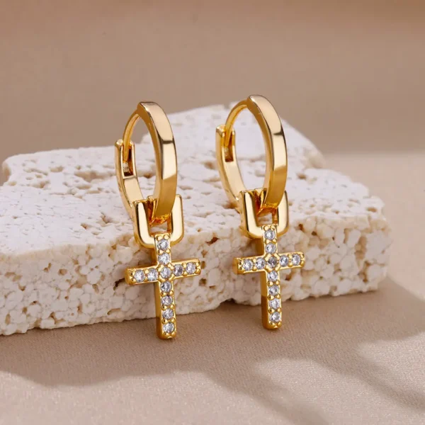 Zircon Cross Dangle Earrings For Women Girls Stainless Steel Cross Earring 2023 Trending Couple Wedding Aesthetic Jewelry aretes - Image 3