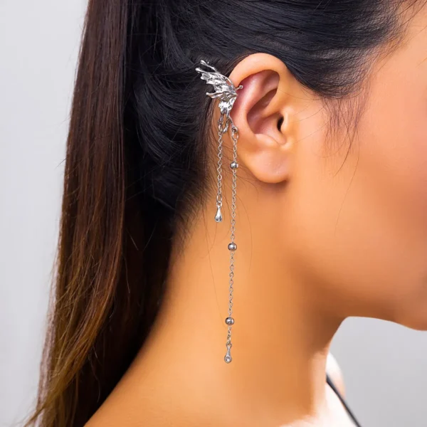 1Pair Elegant Elf Butterfly Long Tassel Clip Earrings for Women Wed Bridal Retro Kpop No Piercing Earbone Ear Cuff Jewelry Gift - Image 3