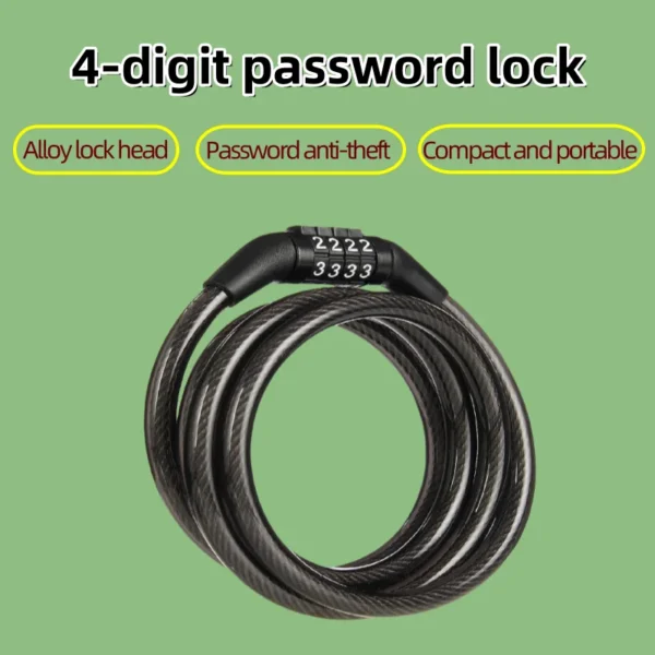 Anti theft bicycle lock, 4-digit password lock, 1-meter ultra strong cable, suitable for mountain bikes, road bikes, - Image 7