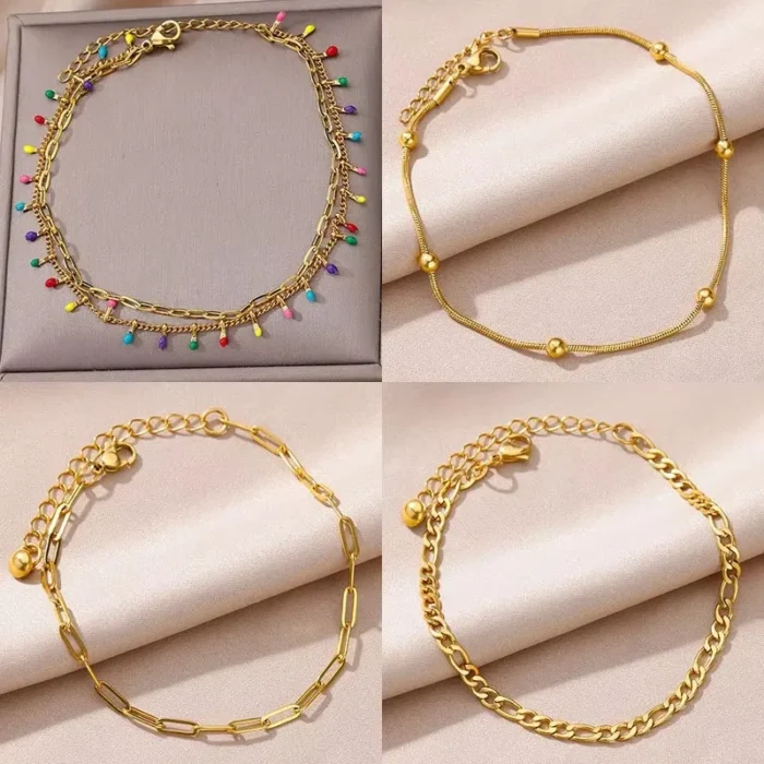 kf-S950f505a157e4c8f8c5792e61b364c74J Boho Drops Anklets For Women Gold Color Stainless Steel Anklet Luxury Wedding Aesthetic Jewelry Gift - Image 1