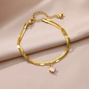 Zircon Circle Bead Anklets For Women Gold Color Stainless Steel Anklet Double Snake Chain Summer Beach Accessories Jewelry Gift