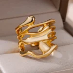 Stainless Steel Rings For Women Men Gold Color Hollow Wide Ring Female Male Party Finger Jewelry Gift 2024 Trend Free Shipping
