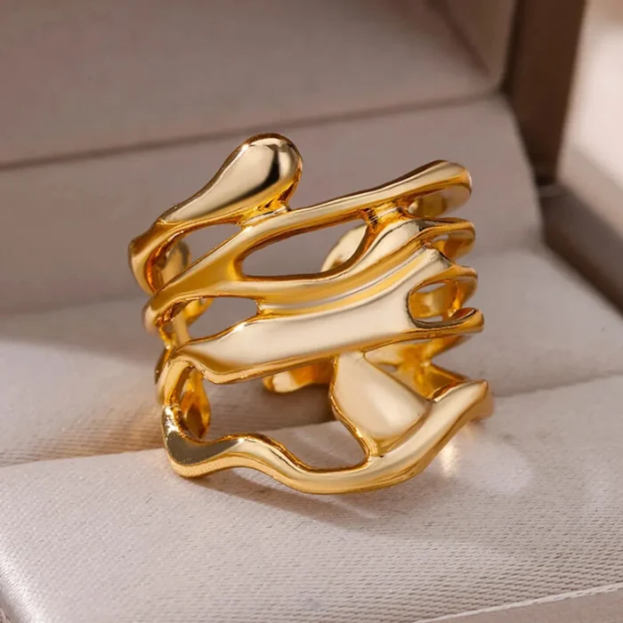 kf-S96bb803497a34b3999364091049cfed4n Stainless Steel Rings For Women Men Gold Color Hollow Wide Ring Female Male Party Finger Jewelry Gift 2024 Trend Free Shipping - Image 1