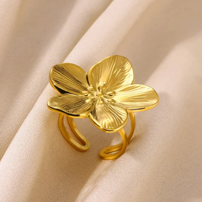 kf-S96c1879ed1a841f49ef66824e5a303dc0 Stainless Steel Exaggerated Big Flower Rings For Women Gold Color Sunflower Finger Ring Female Fashion Aesthetic Jewelry Gift - Image 2