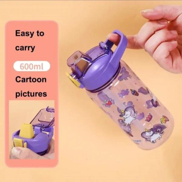 600ml Cartoon Animal Water Bottle Portable Safety Lock Cute Straw Cup Kids Leak-proof Drinking Jug For Outdoor Camping Travel - Image 4