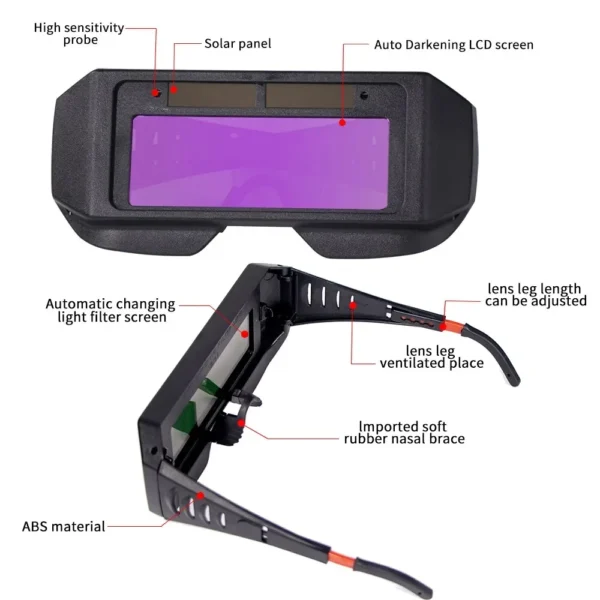 Solar Powered Welding Helmet Auto Darkening Welding Goggles LCD Welder Glasses for TIG MIG MMA Plasma Welder Glasses - Image 2