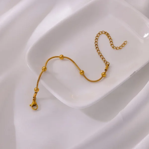 Stainless Steel Beaded Round Snake Chain Bracelets For Women Gold Color Geometric Bracelet Luxury Wedding Party Jewelry Gift - Image 4