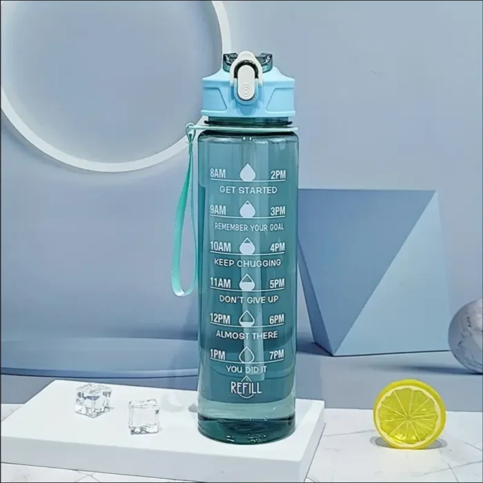 800ml/27oz Large Capacity Sports Water Bottle Leak Proof Plastic Drinking Cup With Time Scale Suitable For Travel Fitness Sports - Image 3