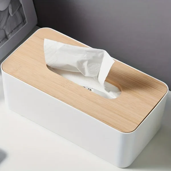 Wood Grain Tissue Box with Lid Bathroom Organizer Plastic Cover Waterproof for Countertop Vanity Office Space Saving - Image 2