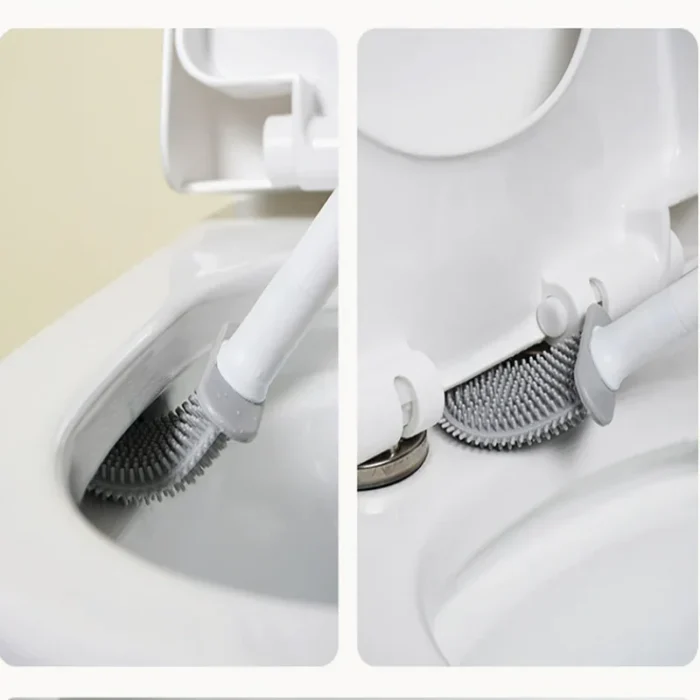 Wall-mounted toilet brush silicone flat brush head toilet brush cleaning brush set toilet clean brush bathroom - Image 3