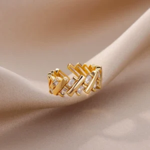 Zircon Bar Rings For Women Gold Plated Stainless Steel Bar Opening Ring 2023 Trending Luxury Wedding Aesthetic Jewelry anillos