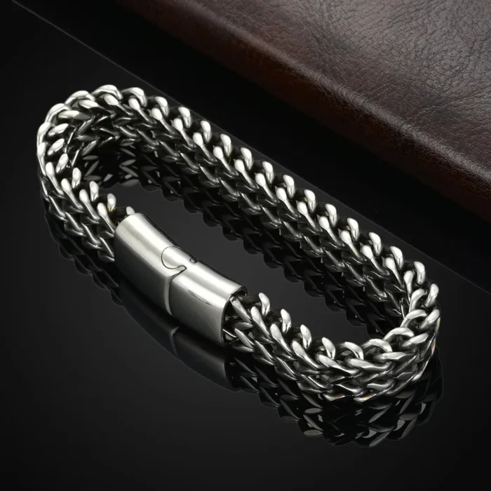 kf-Sa0cab38fe2bf4b9cbc3adbd98f4216ado Stainless Steel Braided Double Row Front and Rear Fish Scale Alloy Magnetic Buckle Bracelet with Keel Jewelry New Model - Image 7
