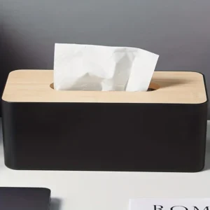 Wood Grain Tissue Box with Lid Bathroom Organizer Plastic Cover Waterproof for Countertop Vanity Office Space Saving
