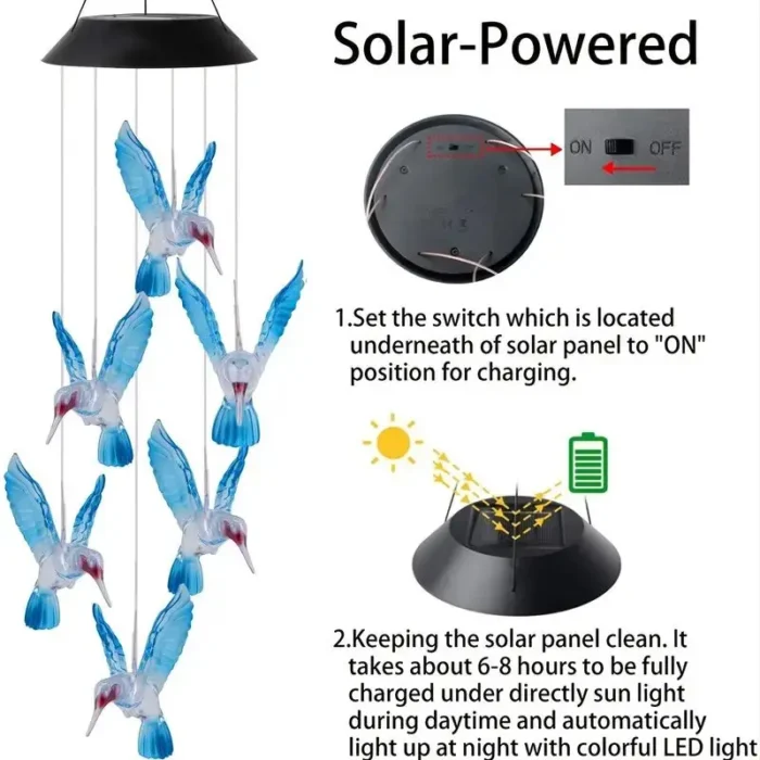 kf-Sa5b5eb462f9f4e4da43b1802b263a87c3 1set Blue Wind Chimes Solar Power Generation for Courtyard and Outdoor Decoration Wind Chimes and Pendants1set Blue Wind Chimes - Image 6