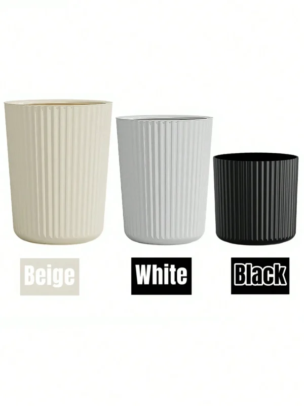 1pc Simple Striped Trash Can, Paper Basket Bin For Bedroom, Living Room, Bathroom, Waste Management Container - Image 2