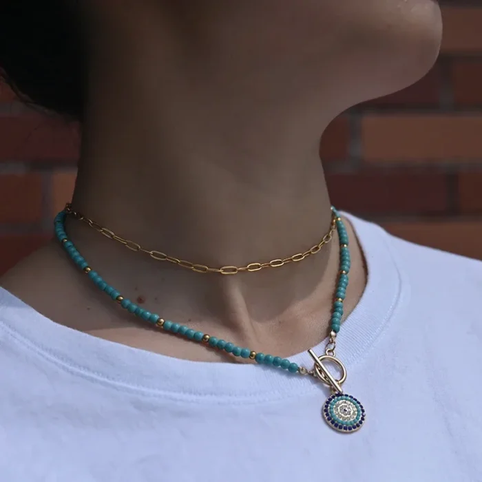 kf-Saf688664384d4584bb92a8e6581d4e05a 4mm Colorful Stone Choker Necklace for Women, Round Evil Eye Charm Pendant, Devil Eye Pendant, Fashion Daily Jewelry - Image 2