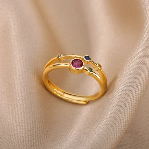 Colorful Zircon Round Stone Rings For Women Stainless Steel Gold Color Finger Ring Wedding Aesthetic Jewelry Gift bijoux femme - Image 2