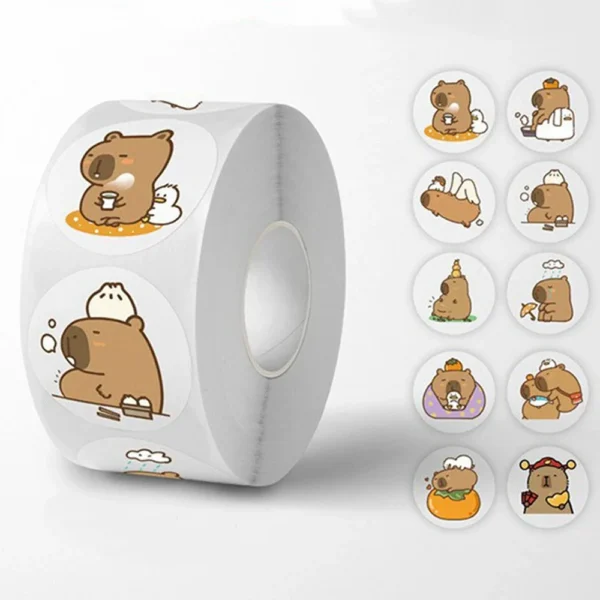 500pcs/Roll Cute Capybara Sticker Waterproof Graffiti Aesthetic Decorative Luggage Laptop Cup Phone Diary Book Kids Stickers Toy - Image 7