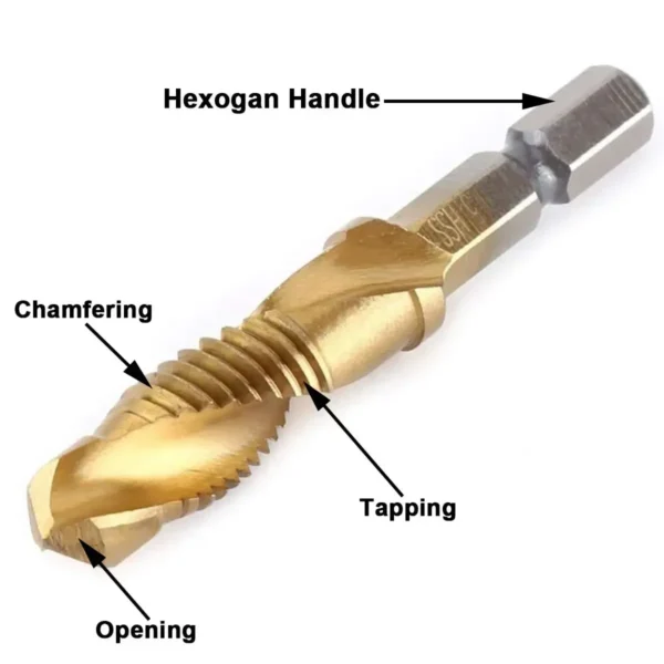 Hex Shank Titanium Plated HSS Screw Thread Metric Tap Drill Bits Screw Machine Compound Tap M3 M4 M5 M6 M8 M10 Hand Tools - Image 2