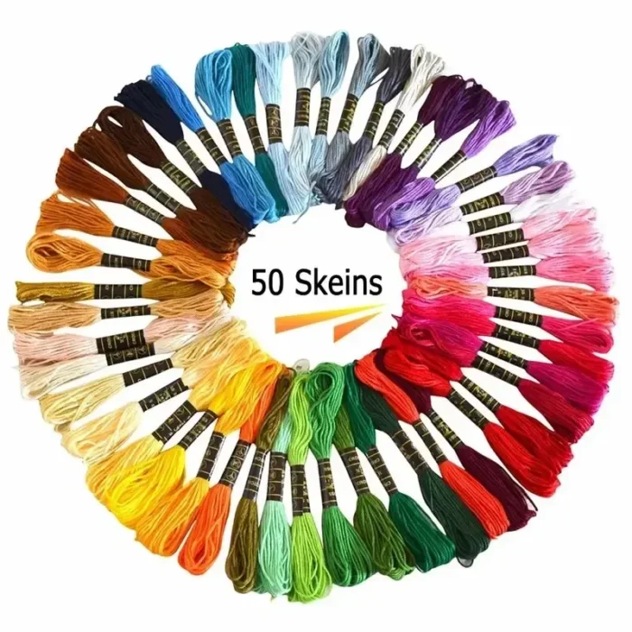 kf-Sb2f07662461e4b94b178c5559fe19d2f4 50pcs Friendship Bracelet Thread Set, Rainbow Cotton & Silk Embroidery Threads for Cross Stitch, DIY Bracelet Making - Image 2