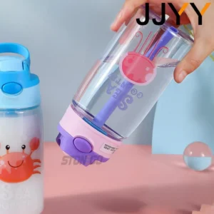 1PC Kids Water Sippy Cup Kids Water Bottle with Straw and Handle Portable Drinking Bottle Cup Children