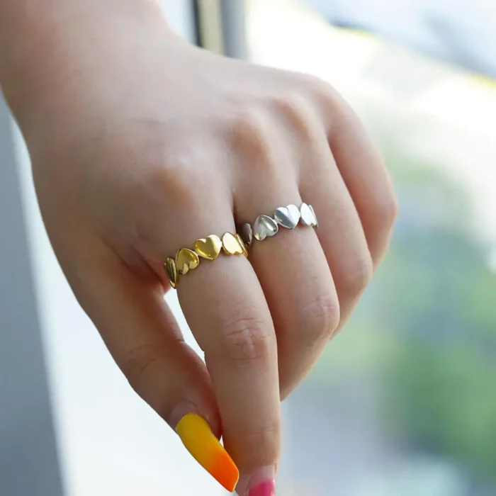kf-Sb735bc99c7ec45daadb33c81b29cf696Z Heart Rings For Women Gold Color Stainless Steel Heart Opening Ring Wedding Aesthetic Accessories Party Jewelry Gift BFF anillos - Image 2