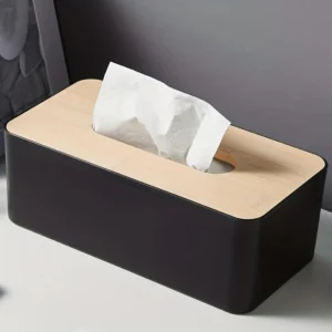 Wood Grain Tissue Box with Lid Bathroom Organizer Plastic Cover Waterproof for Countertop Vanity Office Space Saving
