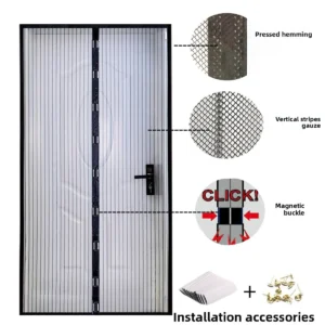 Automatic Magnetic Mesh Door Screen White Black Polyester Insect Mosquito Protection Easy Self-Sealing for Bedrooms Balconies
