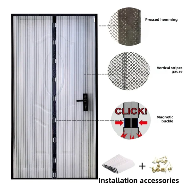 Automatic Magnetic Mesh Door Screen White Black Polyester Insect Mosquito Protection Easy Self-Sealing for Bedrooms Balconies - Image 5