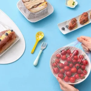 100 Pcs Elastic Food Covers, Disposable Plastic Bowl Lids for Fruit & Vegetable Storage, Freshness Seal Wraps