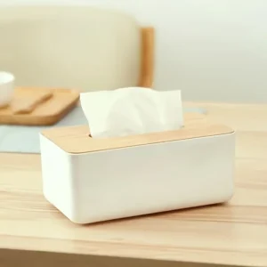 Wood Grain Tissue Box with Lid Bathroom Organizer Plastic Cover Waterproof for Countertop Vanity Office Space Saving