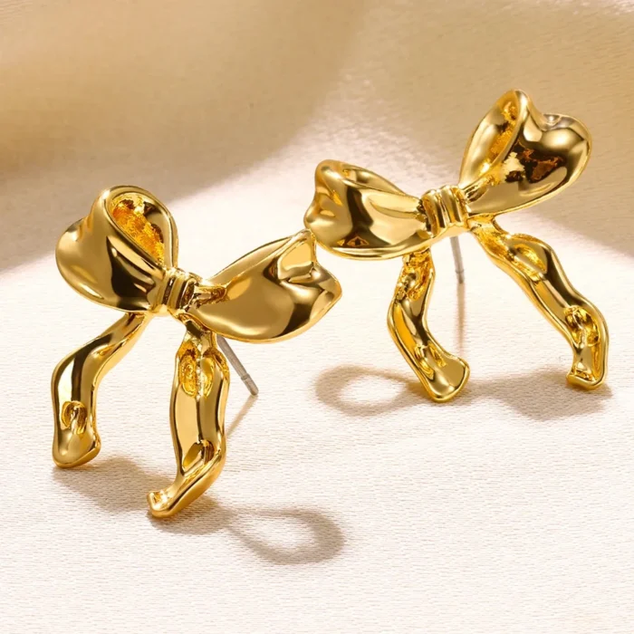 kf-Sbdd656dce49d41cdadab5b4f2d5ccfbdi Vintage Bowknot Stainless Steel Earrings For Women Elegant Jewelry Gold Plated Stainless Steel Stud Earring Christmas Jewelry - Image 1
