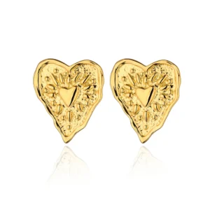 Stainless Steel Irregular Heart Texture Stud Earring for Women Gold Color Heart Wedding Aesthetic Earring Jewelry Accessories
