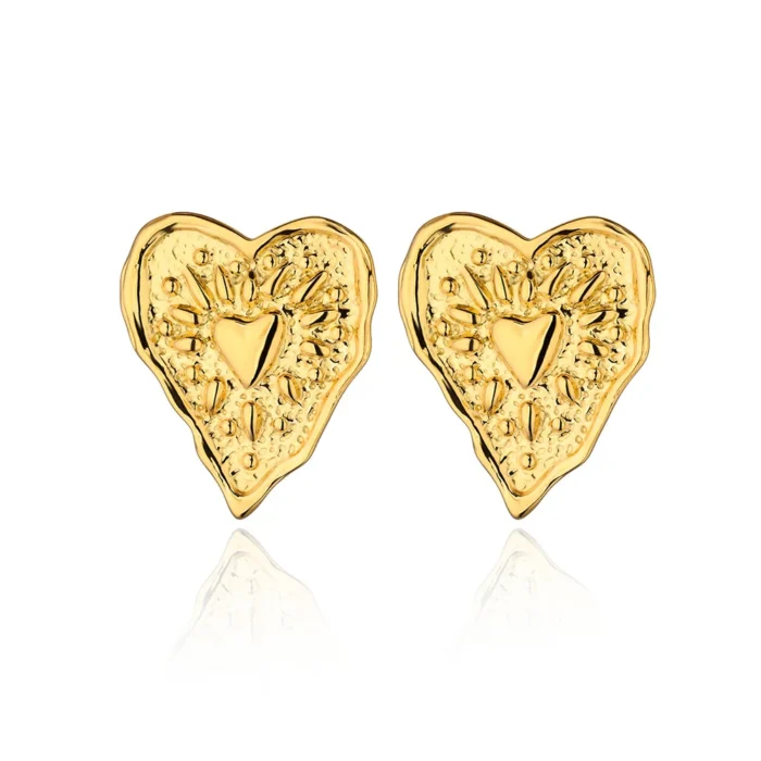kf-Sbde3b59ec62e4f449e8a0bbb5f4c68380 Stainless Steel Irregular Heart Texture Stud Earring for Women Gold Color Heart Wedding Aesthetic Earring Jewelry Accessories - Image 5