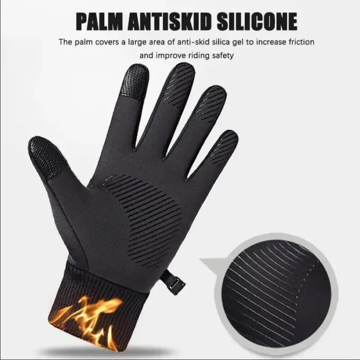 kf-Sbe85d20e344a4d338e101df028385bf19 Black Winter Warm Full Fingers Waterproof Cycling Outdoor Sports Running Motorcycle Ski Touch Screen Fleece Gloves - Image 4
