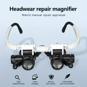 2LED headmounted lighting microlens with maintenance LED lamp magnifying glass, magnification 8x, 15x, 23x