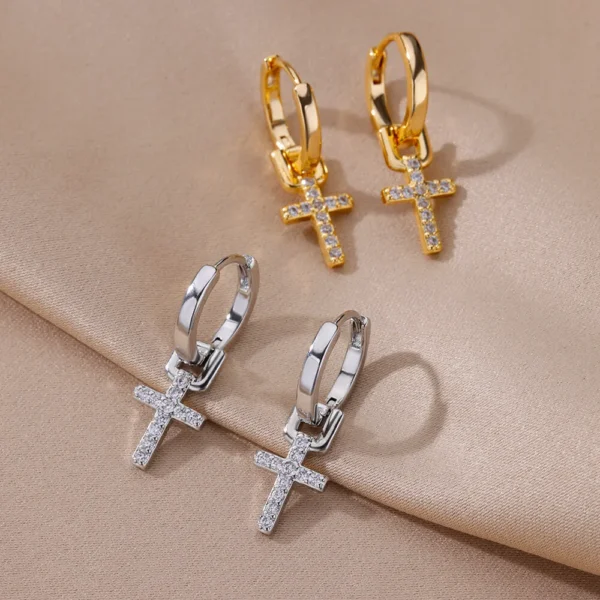 Zircon Cross Dangle Earrings For Women Girls Stainless Steel Cross Earring 2023 Trending Couple Wedding Aesthetic Jewelry aretes - Image 4